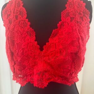 Jenny Jen Red Lace Bralette - Floral V-Neck Size XXL